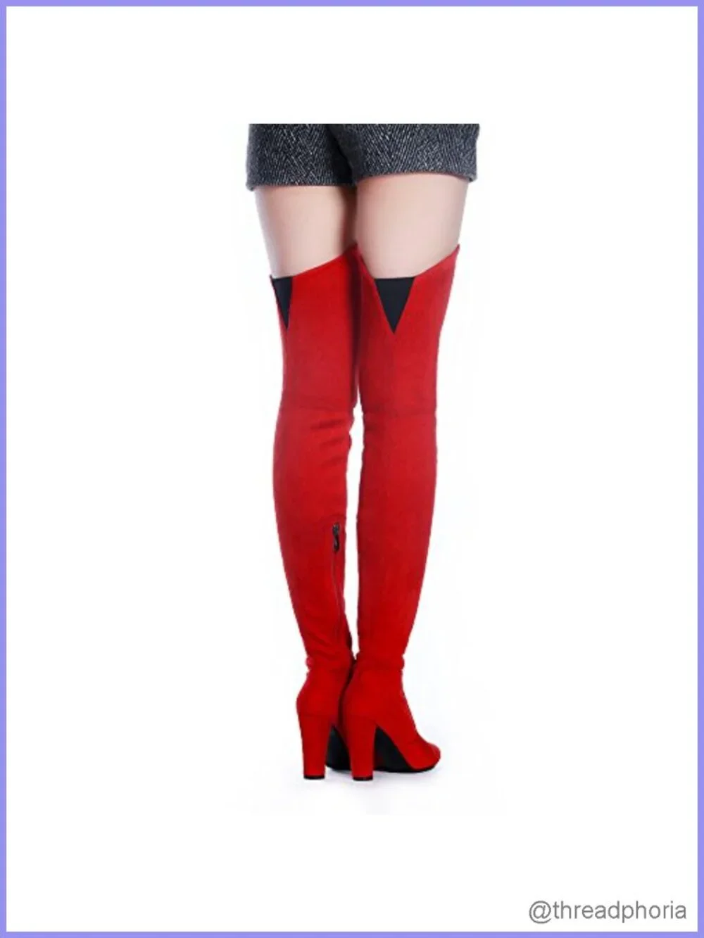 Stretch Suede Chunky Heel Over The Knee Boots Women Thigh High Zip